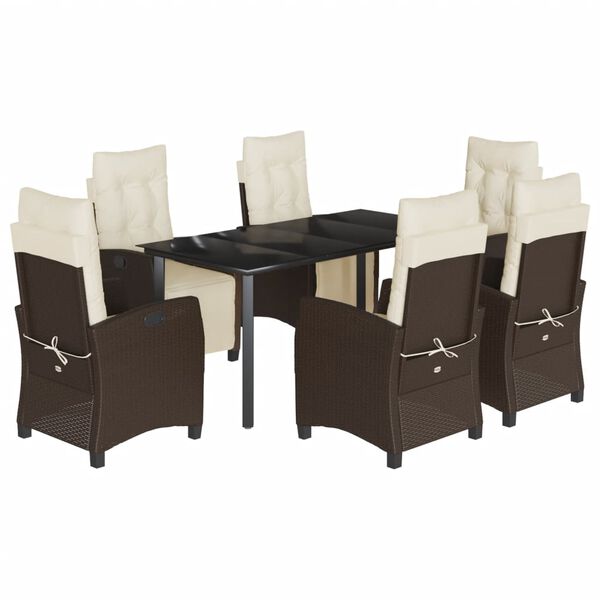 vidaXL Set comedor de jard&iacute;n 7 pzas con cojines rat&aacute;n sint&eacute;tico marr&oacute;n
