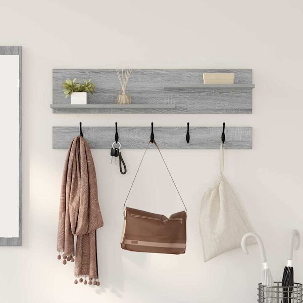 vidaXL Perchero de pared con estante Gris Sonoma 90 x 15 x 36 cm