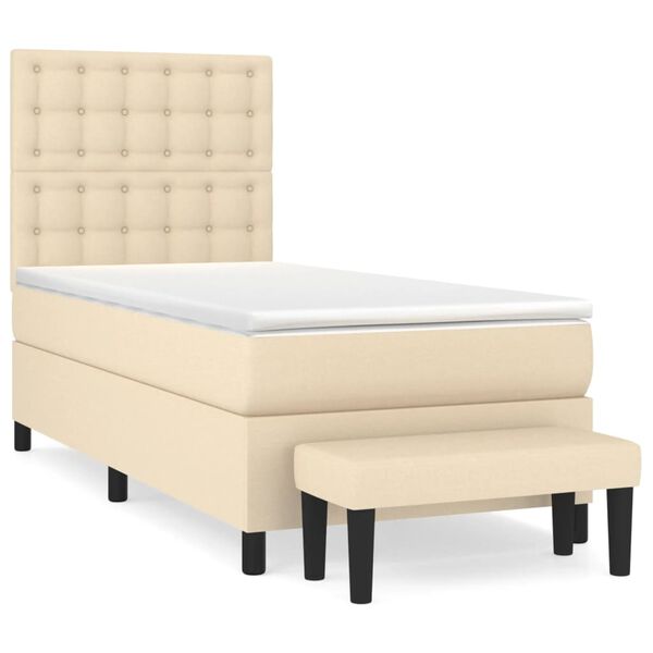 vidaXL Cama box spring con colch&oacute;n tela color crema 90x190 cm