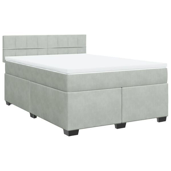 vidaXL Cama box spring con colch&oacute;n terciopelo gris claro 140x200 cm