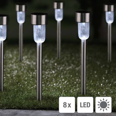 HI Lámparas solares LED de jardín 8 unidades acero inoxidable