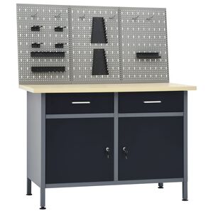 vidaXL Banco de trabajo con tres paneles de pared