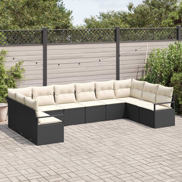 vidaXL Conjunto de sof&aacute;s de jard&iacute;n 10 pcs Negro y rat&aacute;n sint&eacute;tico