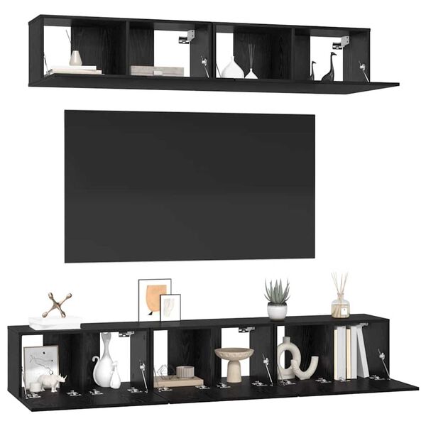 vidaXL Conjunto de mueble de TV 5 pcs Roble Negro Madera contrachapada