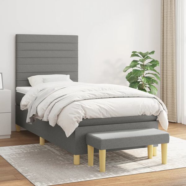 vidaXL Cama box spring con colch&oacute;n tela gris oscuro 90x190 cm