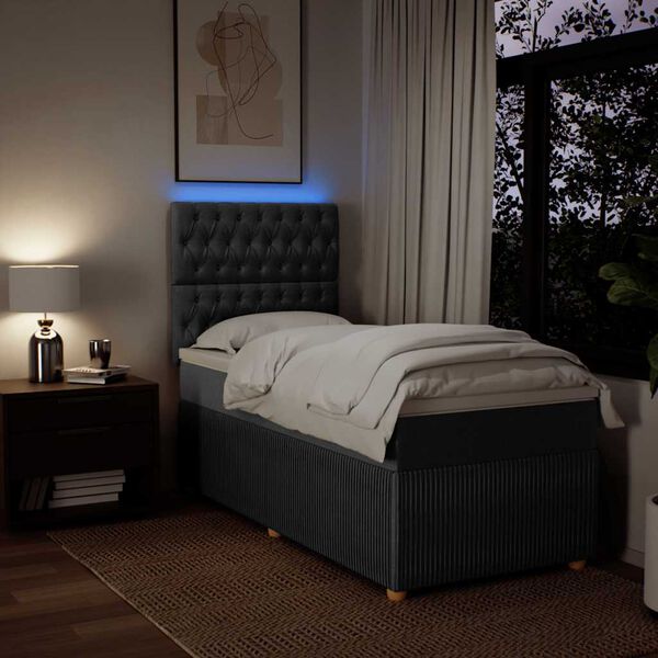 vidaXL Cama box spring con colch&oacute;n tela gris oscuro 100x200 cm