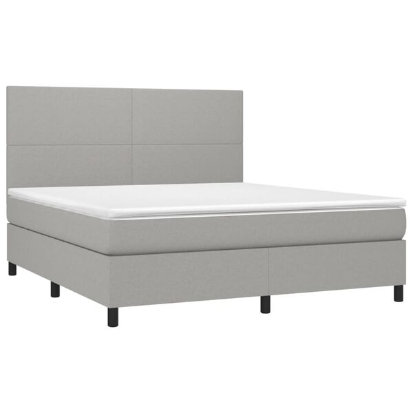 vidaXL Cama box spring colch&oacute;n y luces LED tela gris claro 180x200 cm