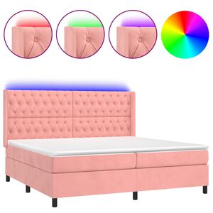 vidaXL Cama box spring colch&oacute;n y LED terciopelo rosa 180x200 cm