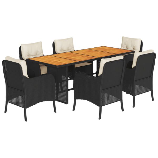 vidaXL Set de comedor de jard&iacute;n 7 pzas y cojines rat&aacute;n sint&eacute;tico negro