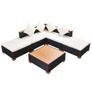 vidaXL Set muebles de jard&iacute;n 6 piezas y cojines rat&aacute;n sint&eacute;tico negro