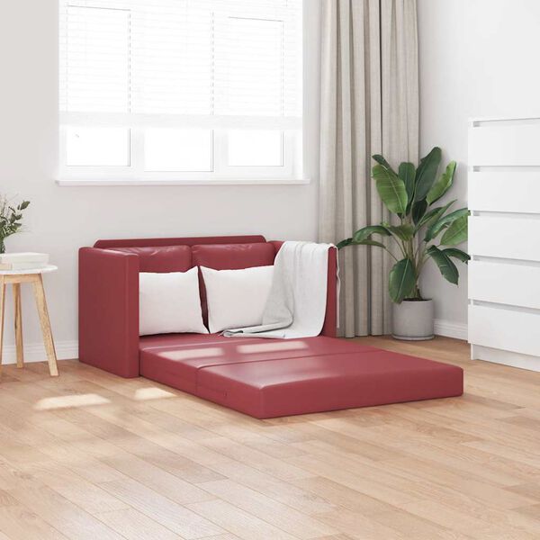 vidaXL Sof&aacute; cama suelo 2 en 1 cuero sint&eacute;tico rojo tinto 112x174x55 cm