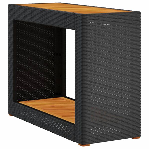 vidaXL Mesa auxiliar jard&iacute;n tapa madera rat&aacute;n PE negro 100x40x75 cm