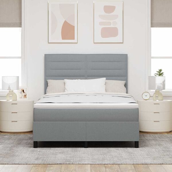 vidaXL Cama tipo Box Spring con colch&oacute;n Gris Claro 140 x 200 cm tela