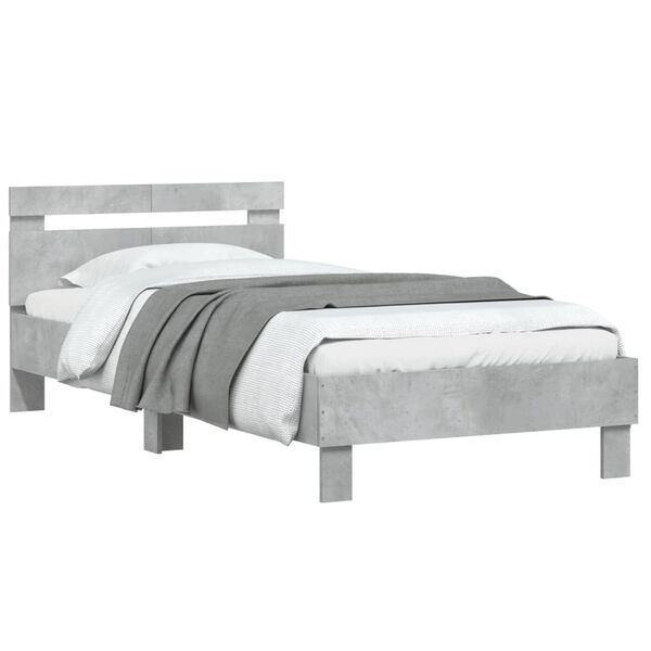 vidaXL Cama con cabecero madera de ingenier&iacute;a gris hormig&oacute;n 100x200 cm