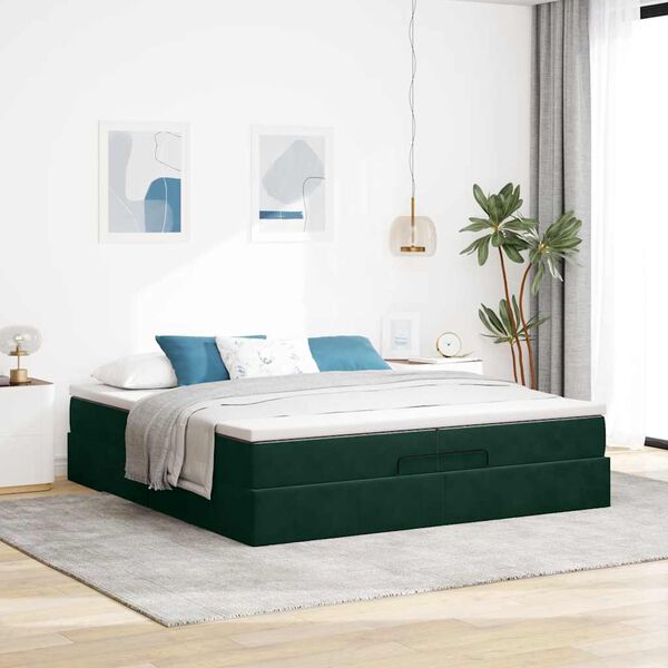 vidaXL Estructura de cama otomana colchones terciopelo verde oscuro