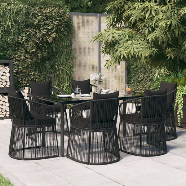 vidaXL Juego de comedor de jardín 7 piezas con cojines ratán PVC negro