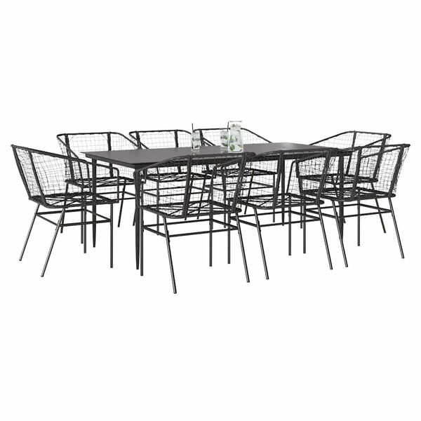vidaXL Juego de comedor jard&iacute;n 9 piezas rat&aacute;n polivin&iacute;lico negro