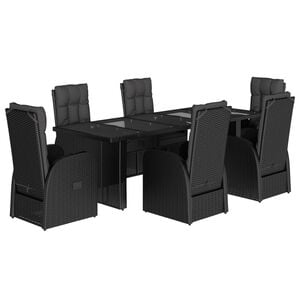 vidaXL Set de comedor de jard&iacute;n 7 pzas y cojines rat&aacute;n sint&eacute;tico negro