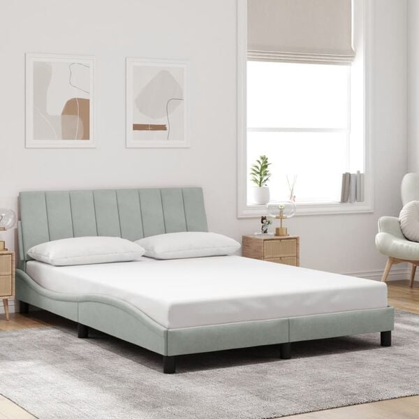 vidaXL Estructura de cama sin colch&oacute;n Hanko terciopelo gris claro 140x190 cm