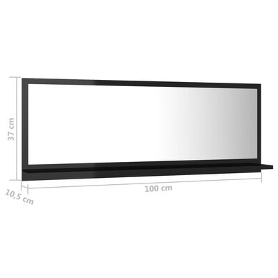 vidaXL Espejo de baño madera contrachapada negro brillo 100x10,5x37 cm