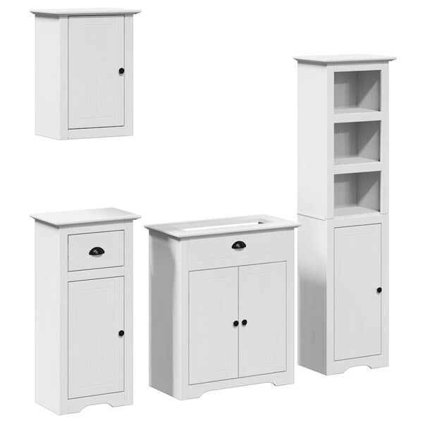 vidaXL Juego de muebles de ba&ntilde;o BODO 4 pzas madera maciza pino blanco