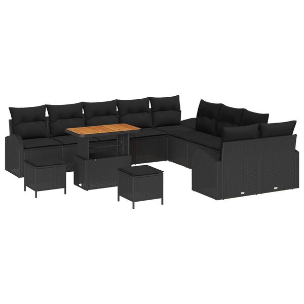 vidaXL Conjunto de sof&aacute; de jard&iacute;n con coj&iacute;n con almohada 13 pcs Negro