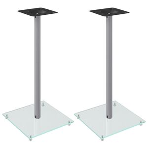 vidaXL Soportes de altavoces 2 uds vidrio templado plateado 1 pilar