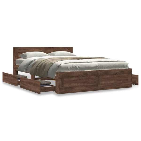 vidaXL Cama con cabecero madera de ingenier&iacute;a marr&oacute;n roble 120x190 cm