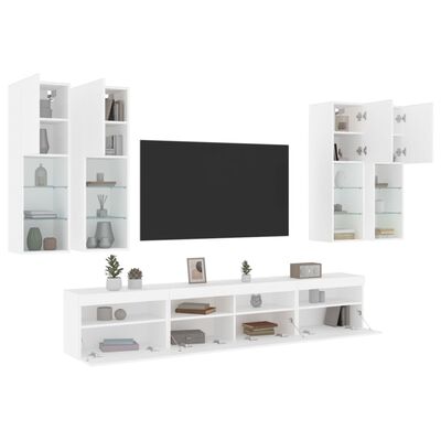 vidaXL Muebles de TV de pared con luces LED 7 piezas blanco