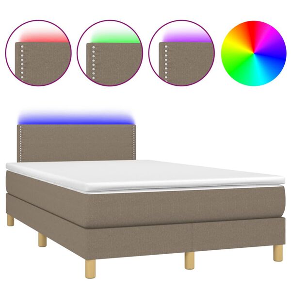 vidaXL Cama box spring con colch&oacute;n y LED tela gris taupe 120x190 cm