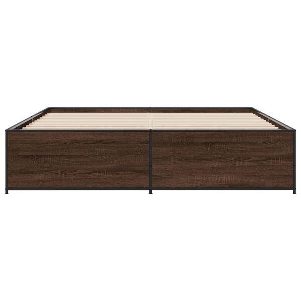vidaXL Estructura cama madera ingenier&iacute;a metal marr&oacute;n roble 180x200 cm