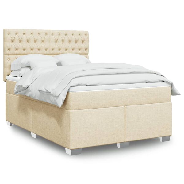 vidaXL Cama box spring con colch&oacute;n tela color crema 140x190 cm