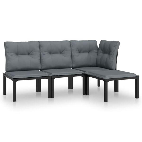 vidaXL Set de muebles de jardín 4 piezas ratán sintético negro y gris