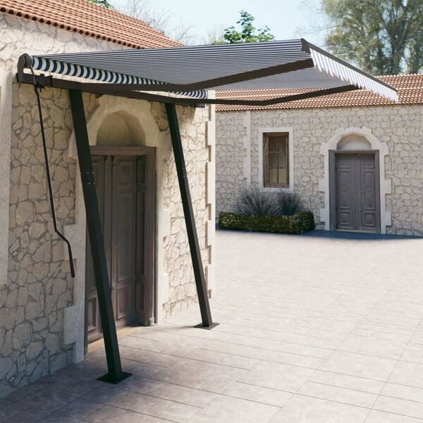 vidaXL Toldo retr&aacute;ctil autom&aacute;tico con postes azul y blanco 3,5x2,5 m