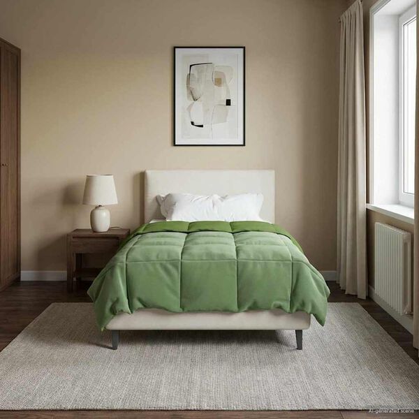 vidaXL Edred&oacute;n de Todo el A&ntilde;o Acolchado Verde 155 x 200 cm Microfibra