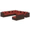 vidaXL Set muebles de jard&iacute;n 9 piezas y cojines rat&aacute;n sint&eacute;tico marr&oacute;n