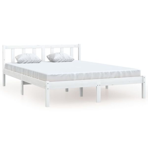 vidaXL Estructura cama doble peque&ntilde;a sin colch&oacute;n madera maciza blanco