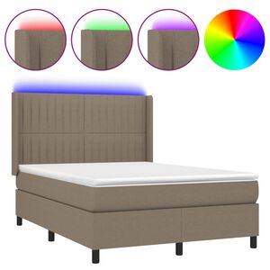 vidaXL Cama box spring colch&oacute;n y luces LED tela gris taupe 140x190 cm