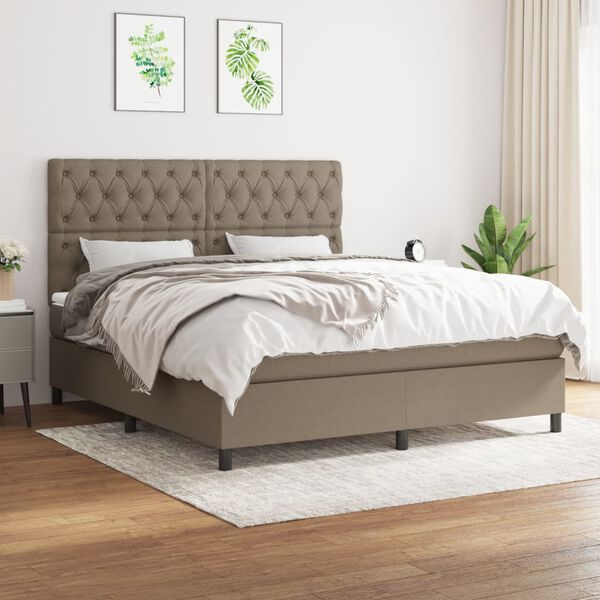 vidaXL Cama box spring con colch&oacute;n tela gris taupe 160x200 cm