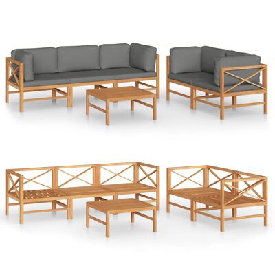 vidaXL Set de muebles de jardín 6 pzas madera de teca y cojines gris