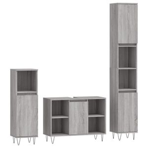 vidaXL Set de muebles de ba&ntilde;o 3 pzas madera contrachapada gris sonoma