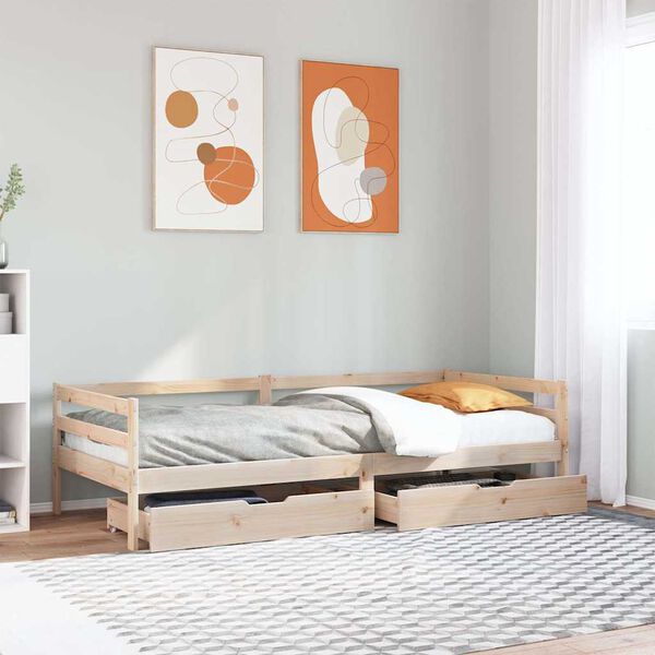 vidaXL Sofá cama con cajones madera maciza de pino 80x200 cm