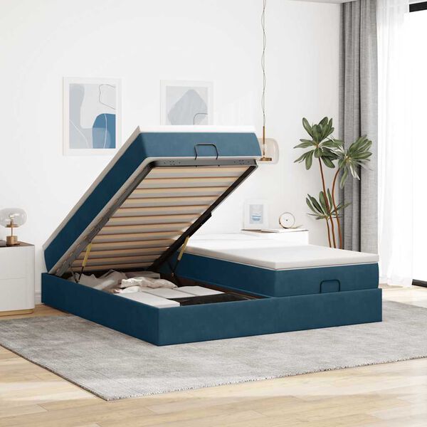 vidaXL Estructura de cama otomana colchones terciopelo azul oscuro