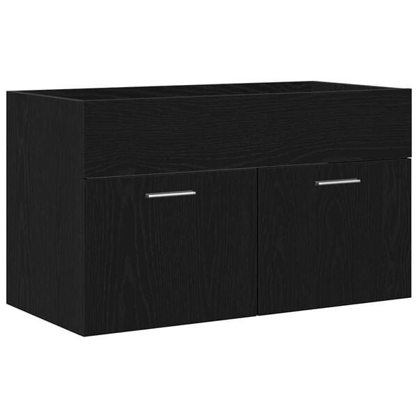 vidaXL Mueble de lavabo con puerta Roble Negro Madera de ingenier&iacute;a
