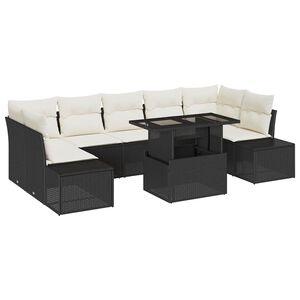 vidaXL Conjunto de sof&aacute; de jard&iacute;n 8 uds. Negro y crema