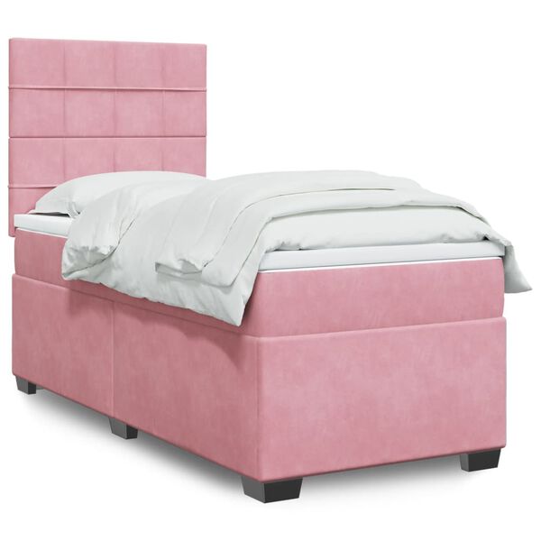 vidaXL Cama box spring con colch&oacute;n terciopelo rosa 90x200 cm