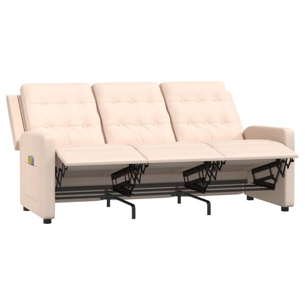 vidaXL Sill&oacute;n reclinable de masaje de 3 plazas tela crema