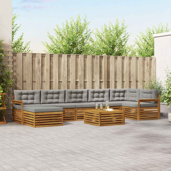vidaXL Conjunto de sof&aacute;s de exterior 8 pcs Gris Natural y Claro