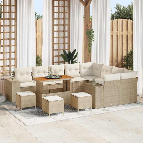 vidaXL Conjunto de sof&aacute; de jard&iacute;n con coj&iacute;n 13 pcs Beige y Crema