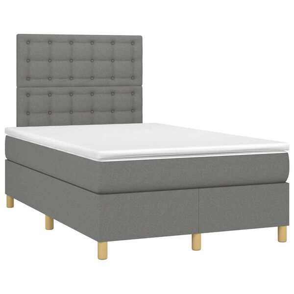 vidaXL Cama box spring con colch&oacute;n y LED tela marr&oacute;n oscuro 120x190 cm